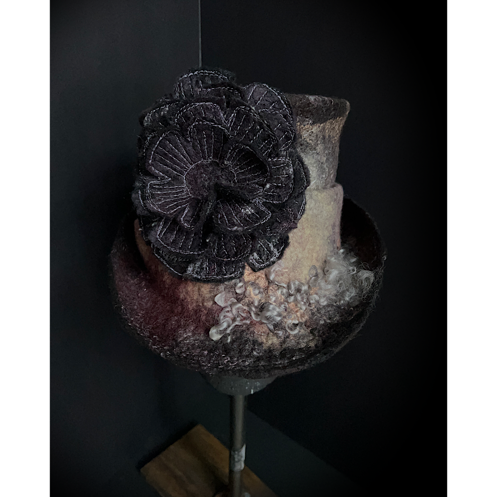 Felted top hat with rose - 24”
