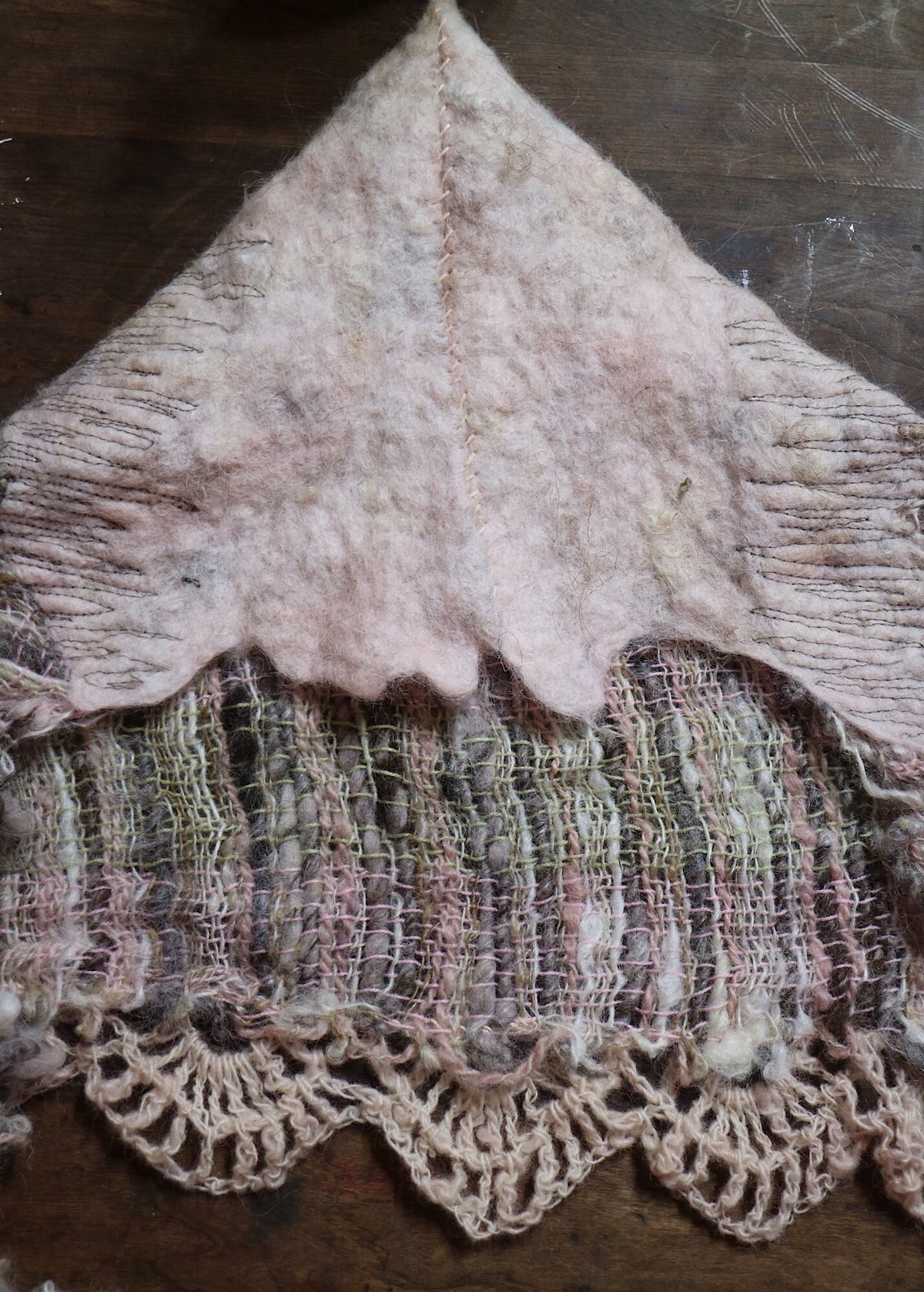 Summer woven and felted hooded scarf - Natural colours with blush pink - Mynoush