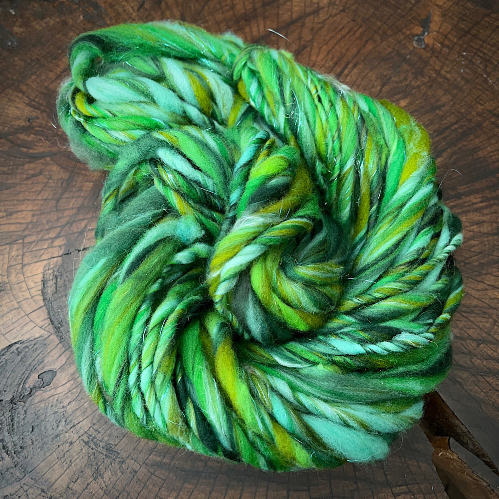 Green hand spun yarn for knitting crochet weaving 1.8 oz