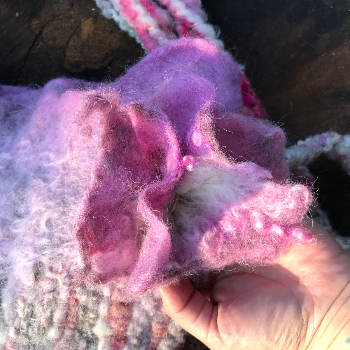 Pink fairy hat | Hooded hat with felted flowers - Mynoush