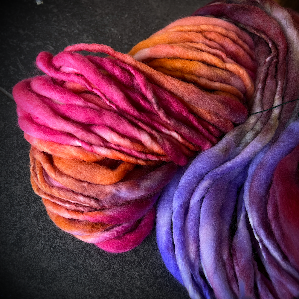 Thick and thin Floralies hand spun yarn