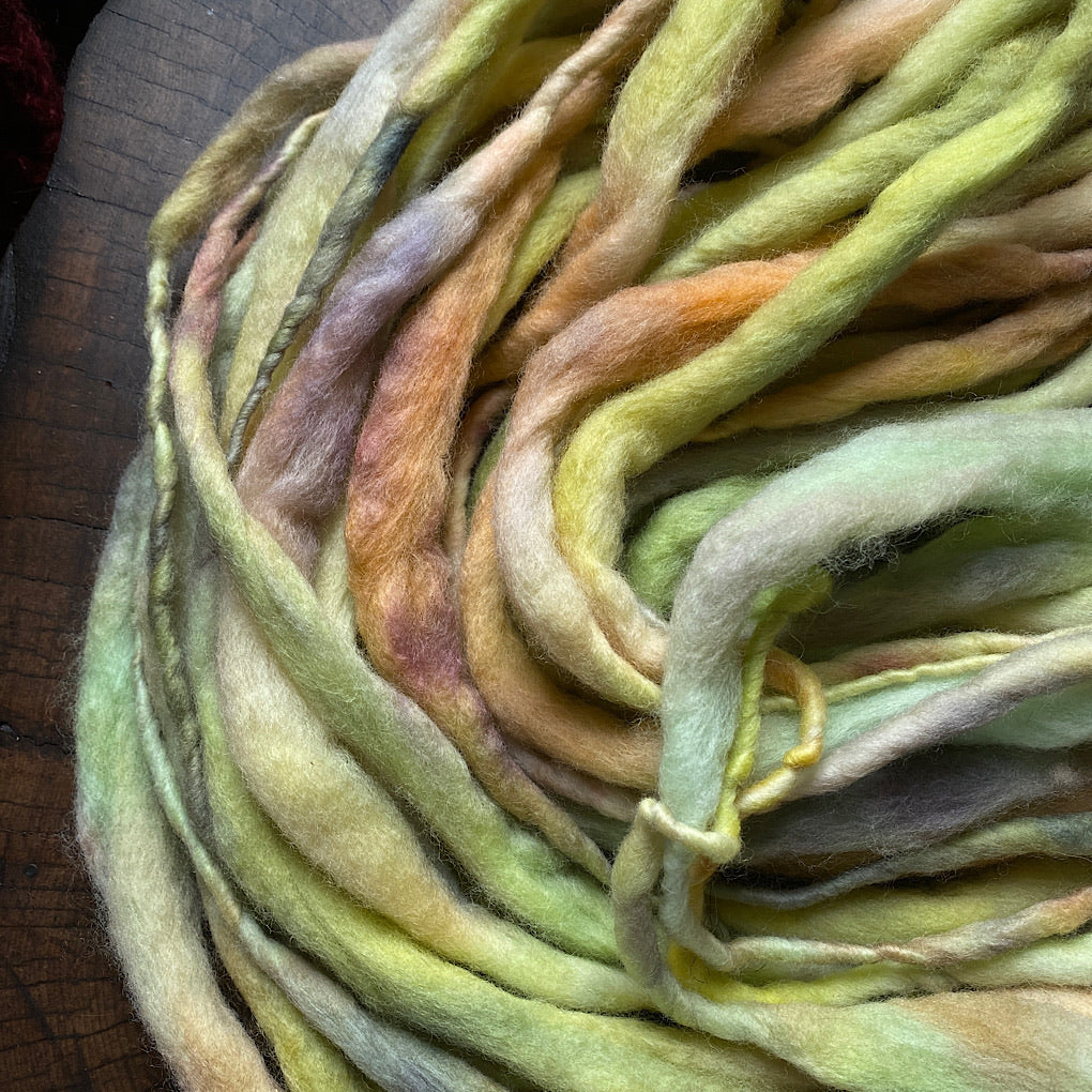 Earthy green Thick and thin hand spun yarn