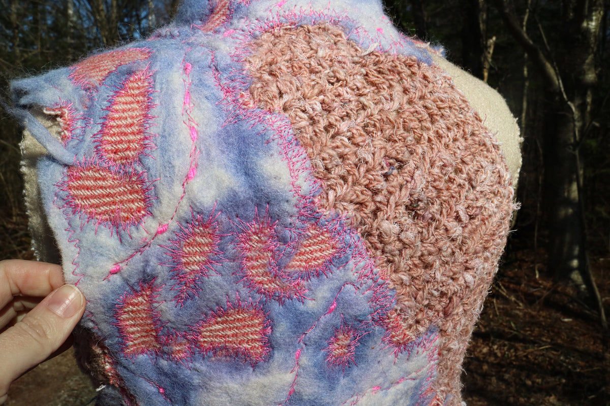 Pink hand woven dress with felt and quilting size medium - Mynoush