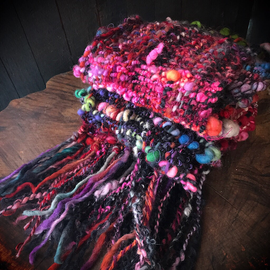 Red and black woven scarf