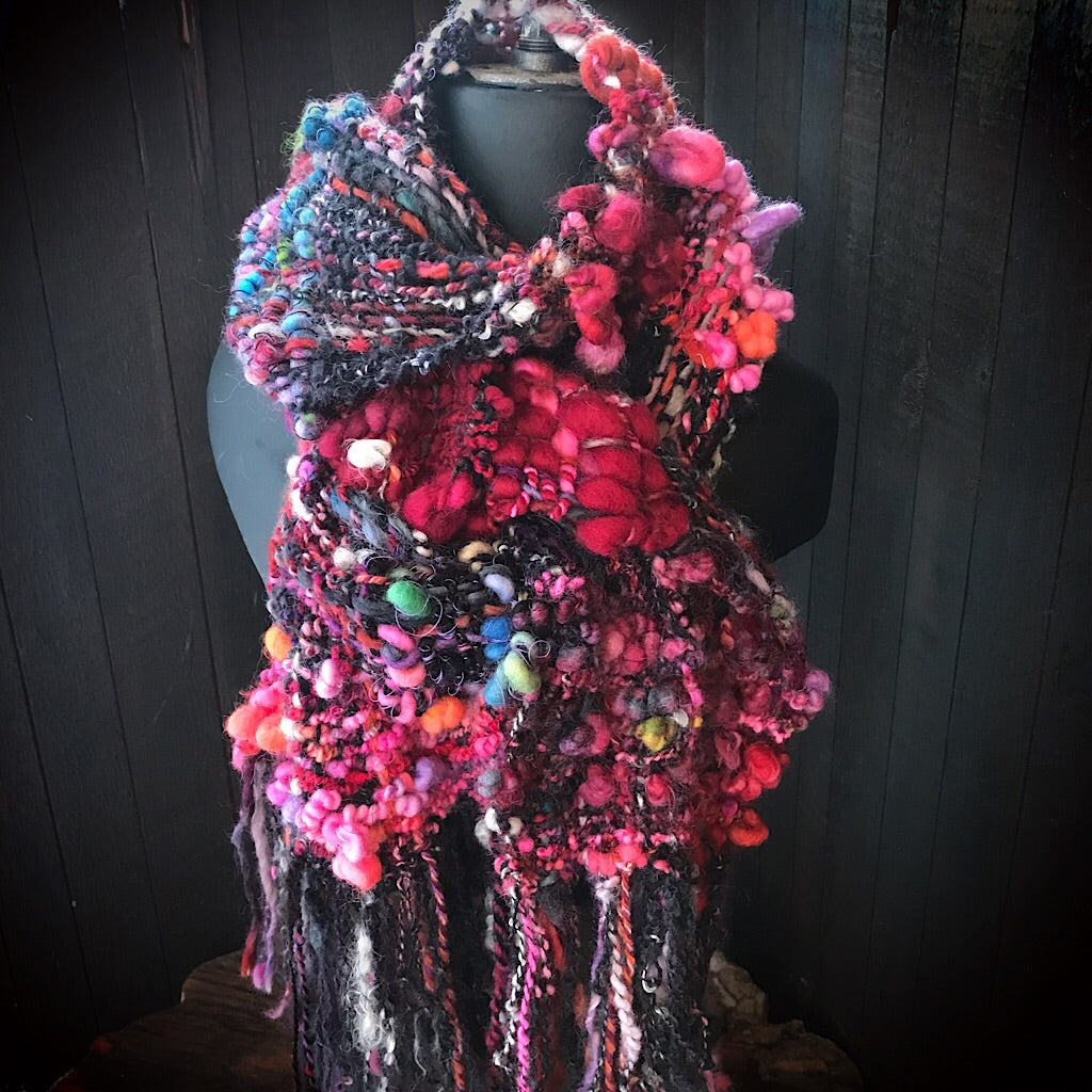 Red and black woven scarf