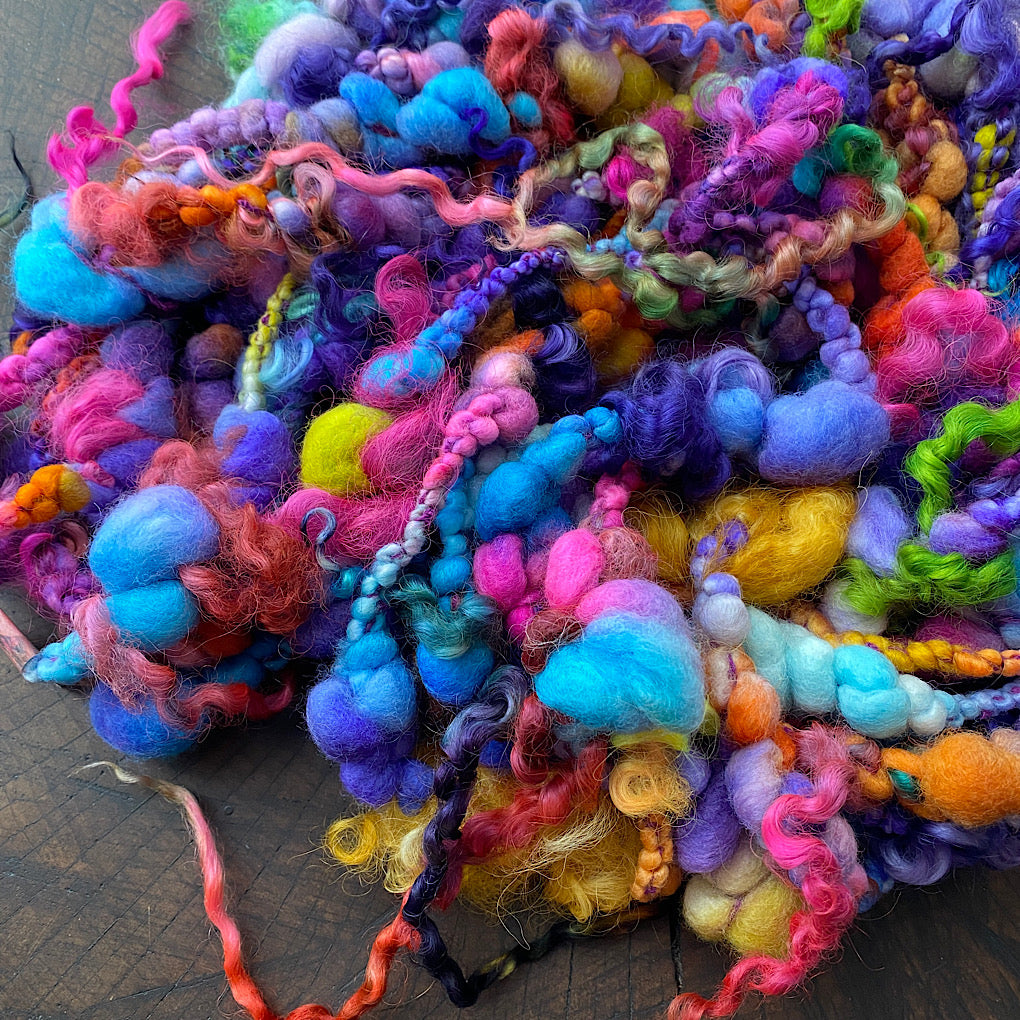 Purple Rainbow Jumbo boucle Art yarn with locks