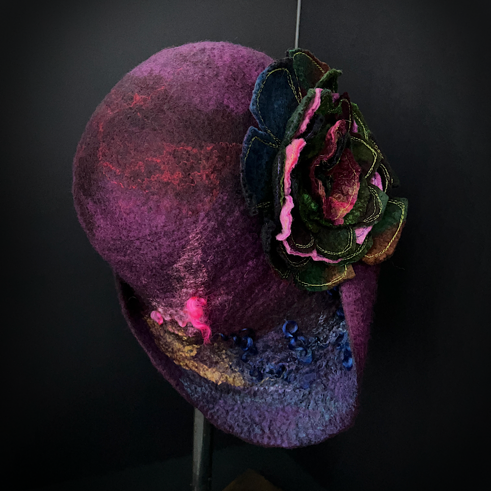 Felted flapper’s hat with rose size 24” large