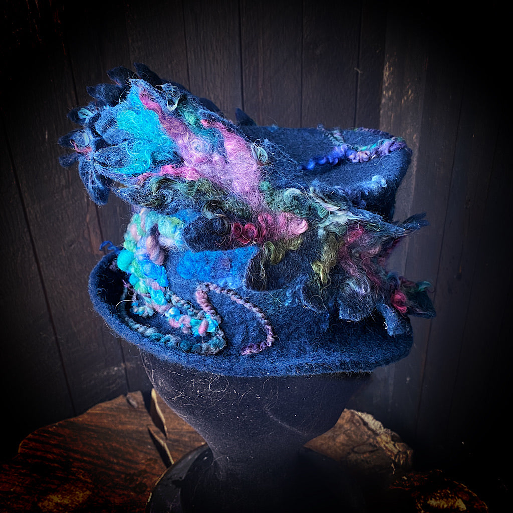 Blue felted top hat