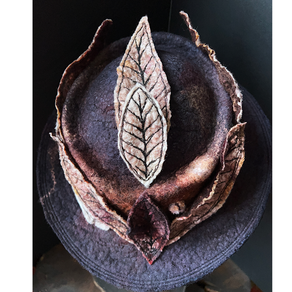 Felted top hat with leaves - 22.5”