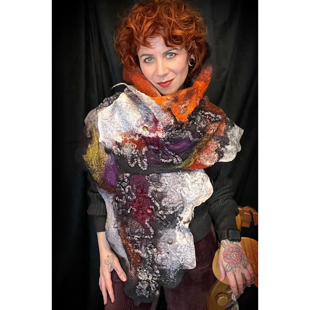 Fire and Ice - felted scarf