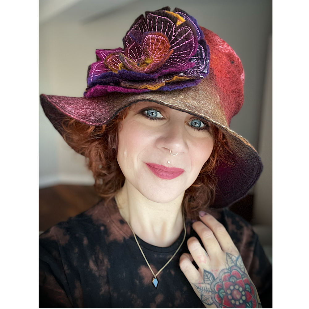 Felted cloche hat with rose - 23”