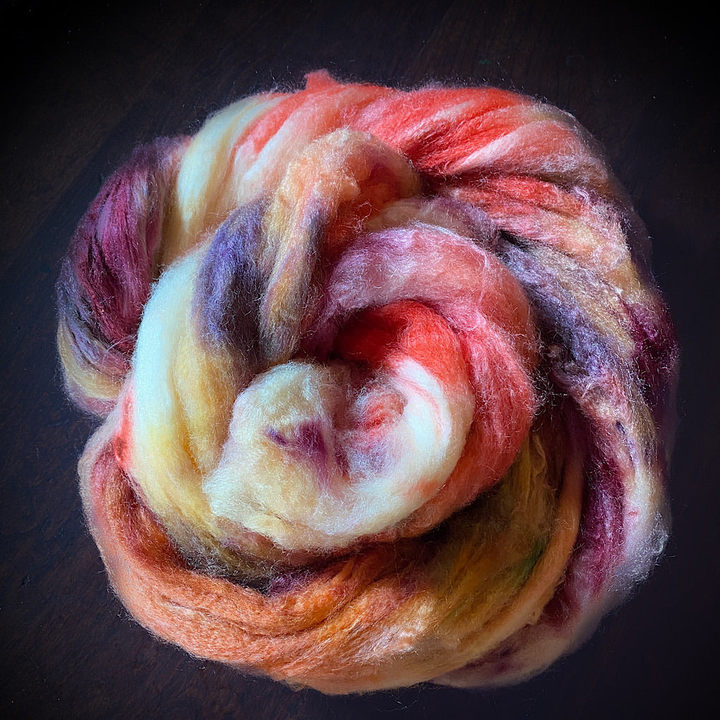 Hand painted Silk / merino roving