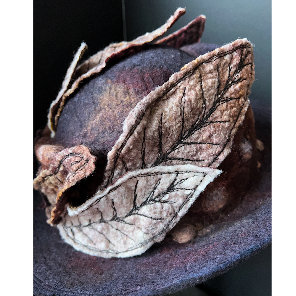 Felted top hat with leaves - 22.5”