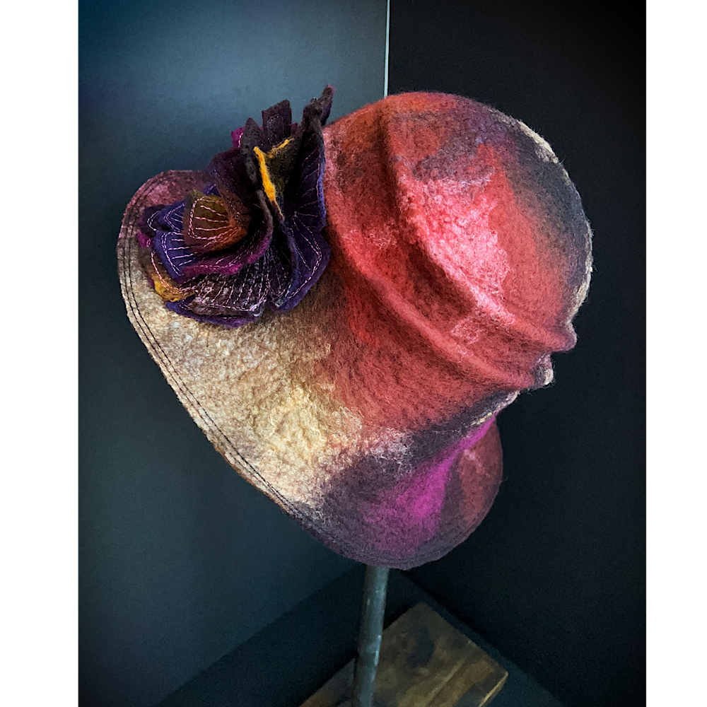 Felted cloche hat with rose - 23”