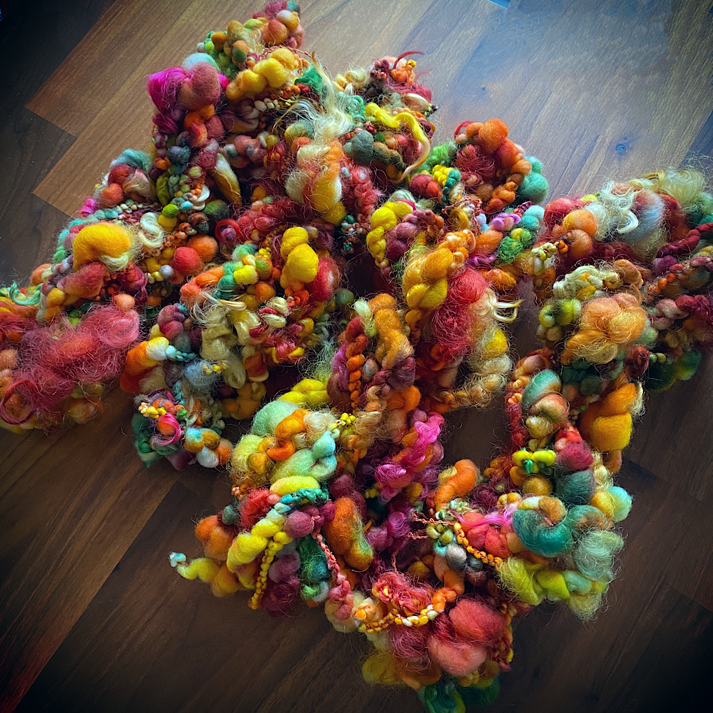 Large Set of jumbo boucle Cornucopia art yarn- weaving kit