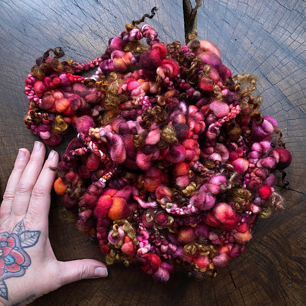 Burgundy Jumbo boucle art yarn with locks