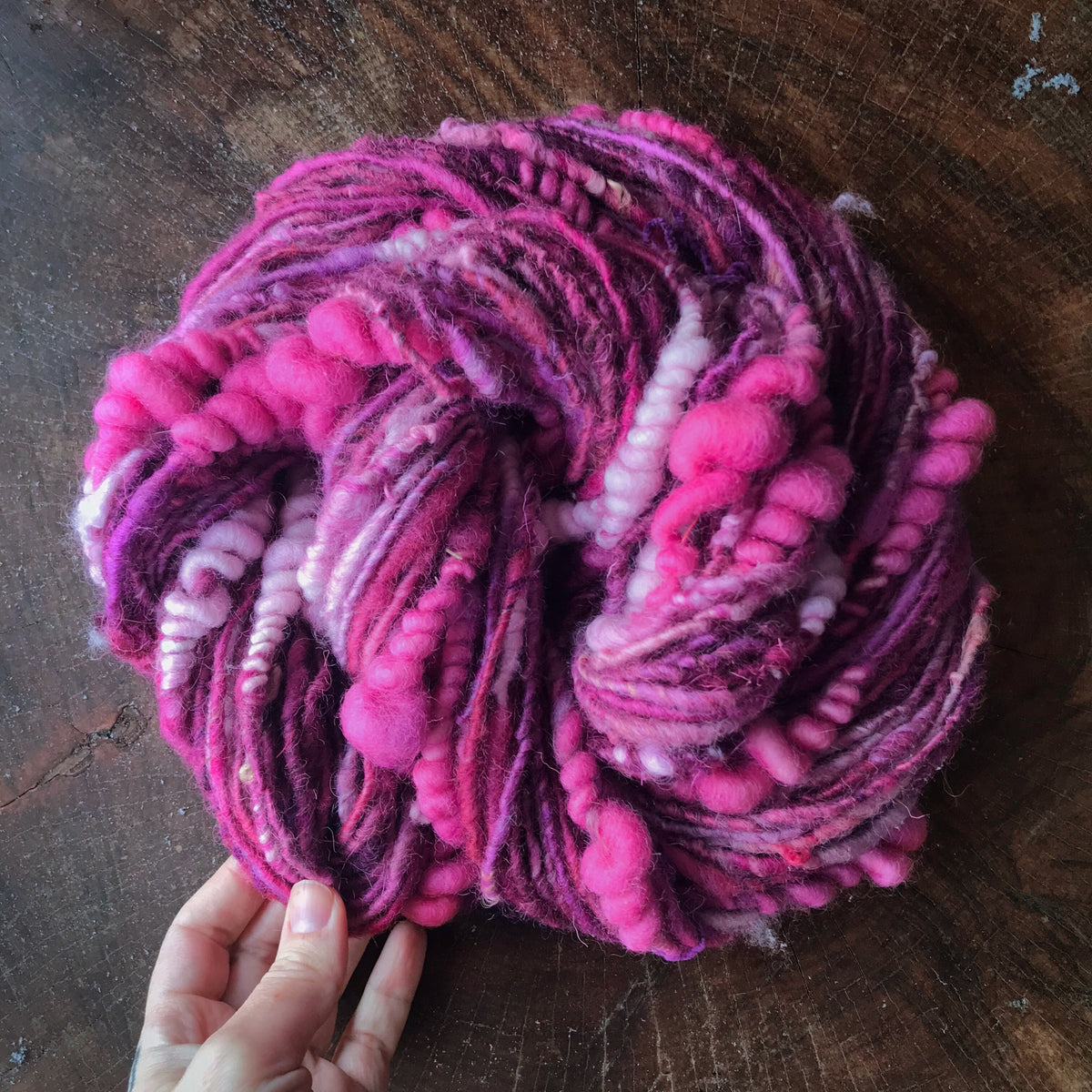 Pink hand spun art yarn - 100 g  36 yards - Mynoush