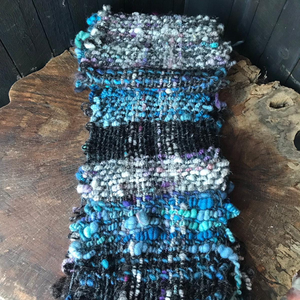 Blue hand woven scarf 100% Wool Hand woven 84”x9” Foulard bleu en laine tissé main 84”x9” - Mynoush