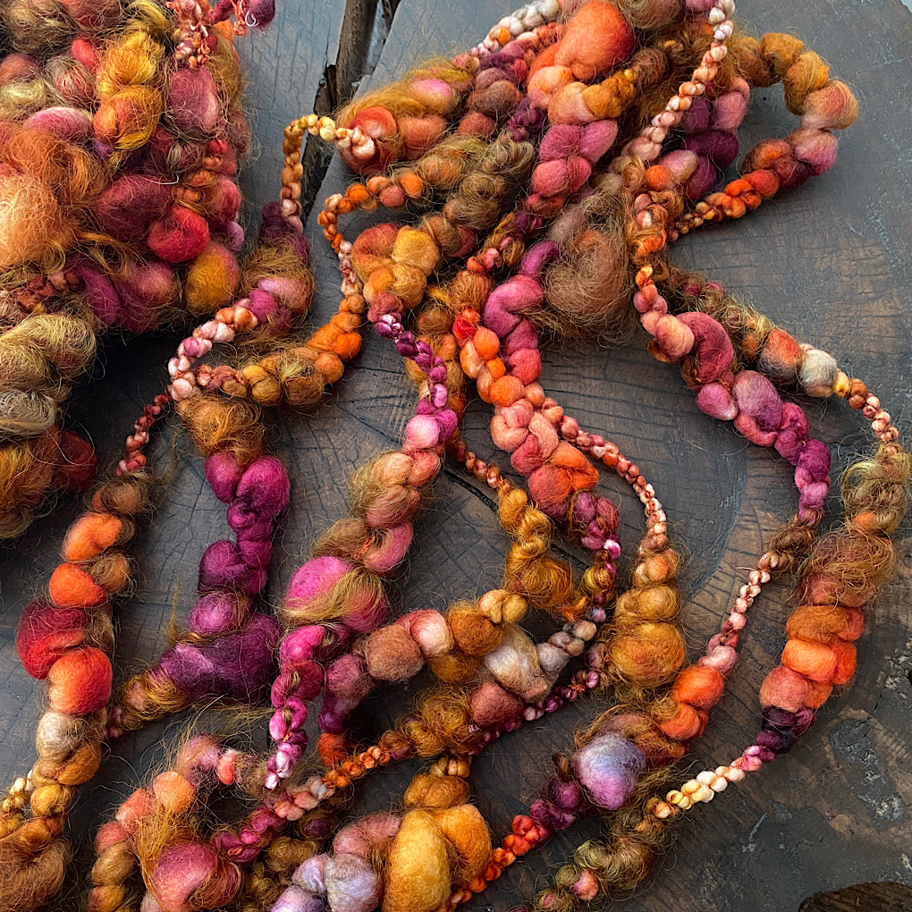 Set of mini jumbo boucle Golden autumn art yarn- weaving kit