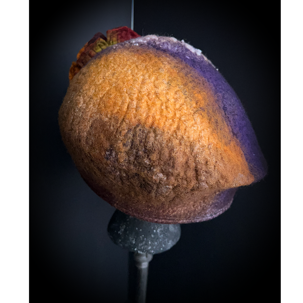 Felted beret with rose size 24” large