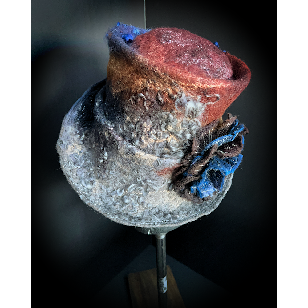 Felted top hat with rose - 23”