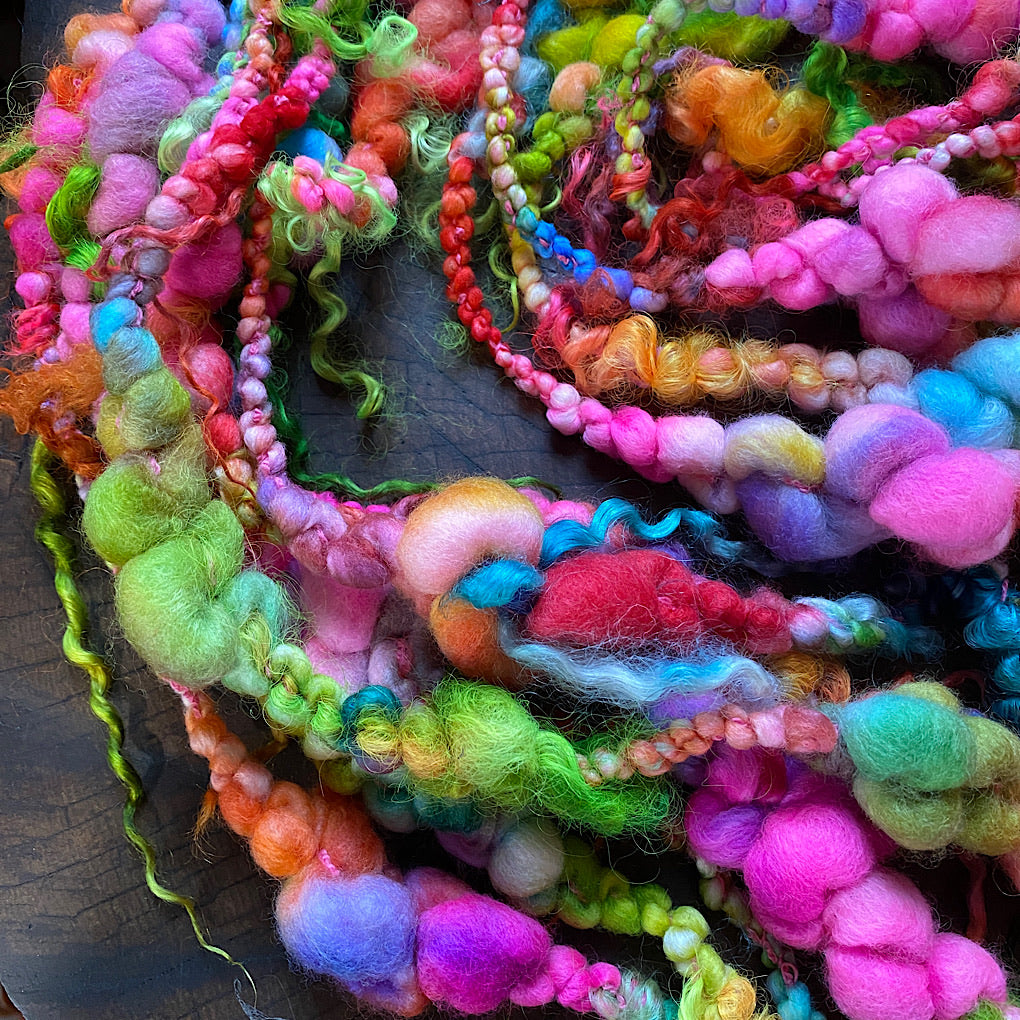Rainbow Love Jumbo boucle Art yarn with locks