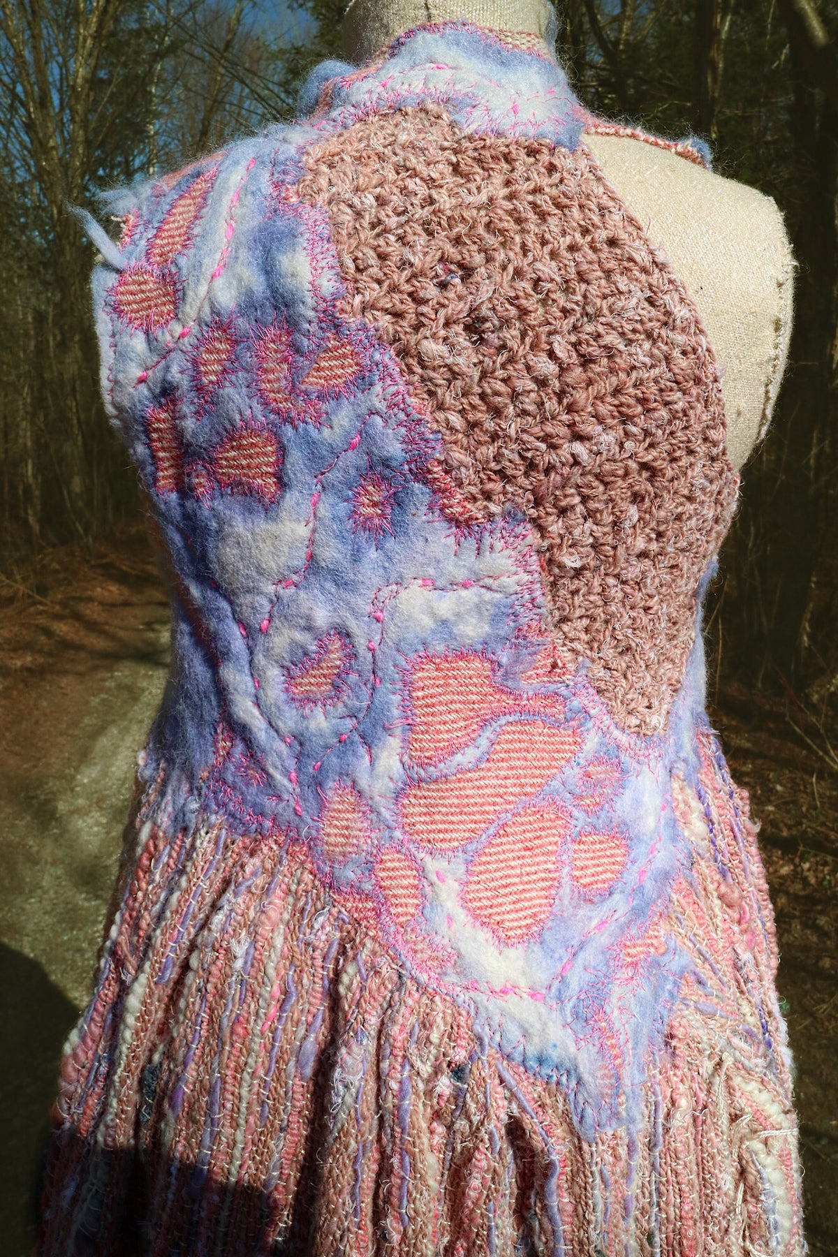 Pink hand woven dress with felt and quilting size medium - Mynoush