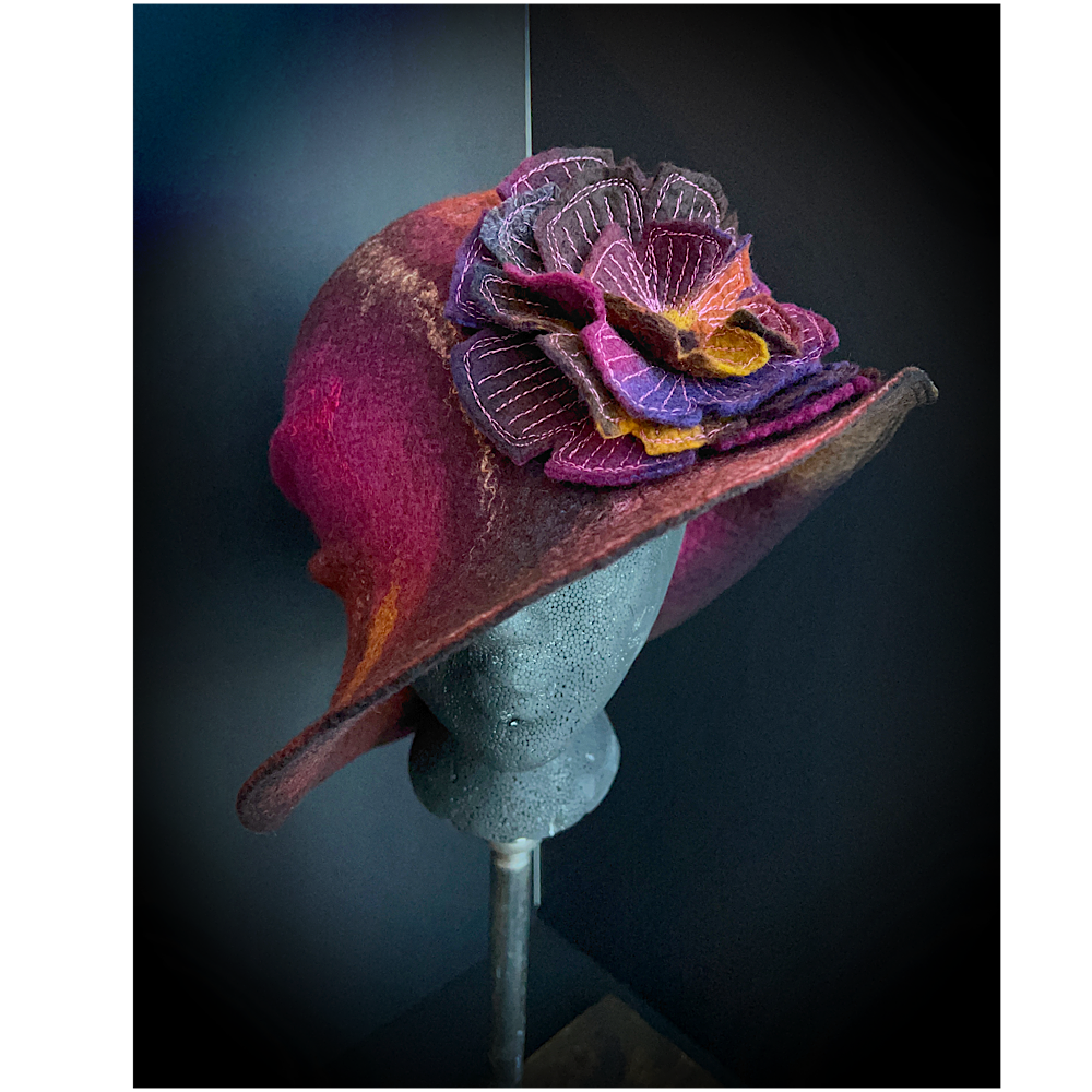 Felted cloche hat with rose - 23”