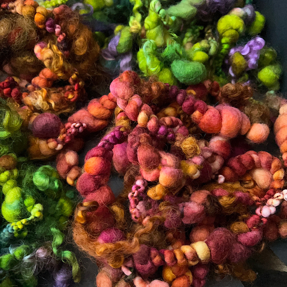 Jumbo boucle yarn assortment for weavers and felters