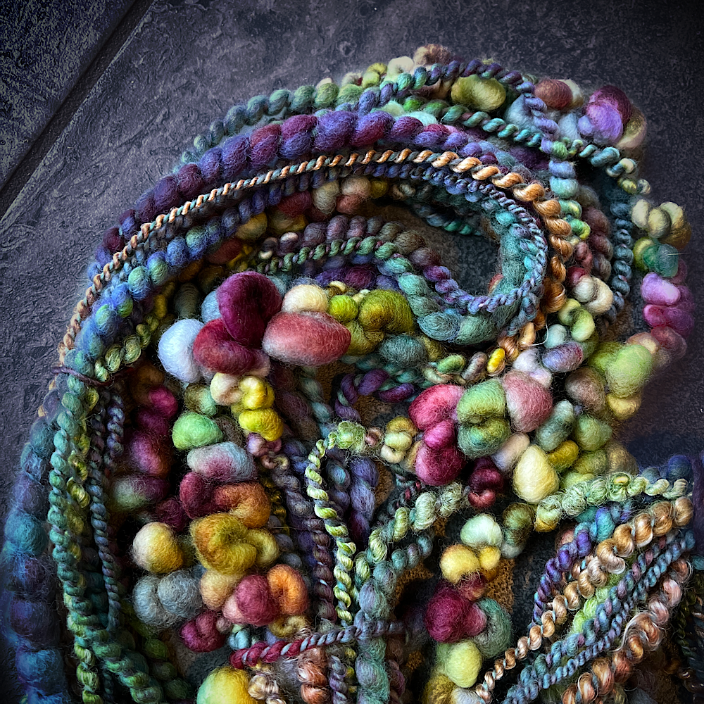 Golden teal - bubbly art yarn