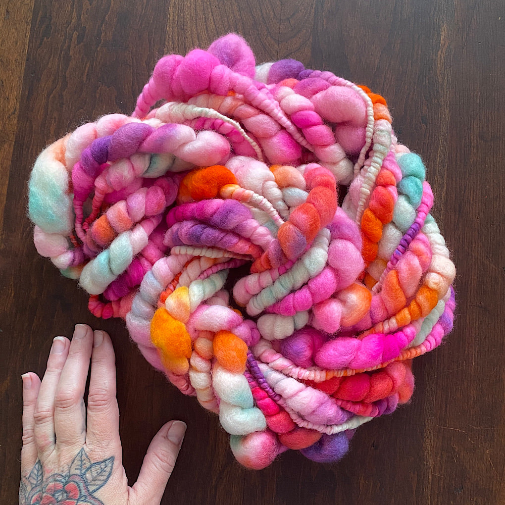 Roses in fire Jumbo beehives Art yarn