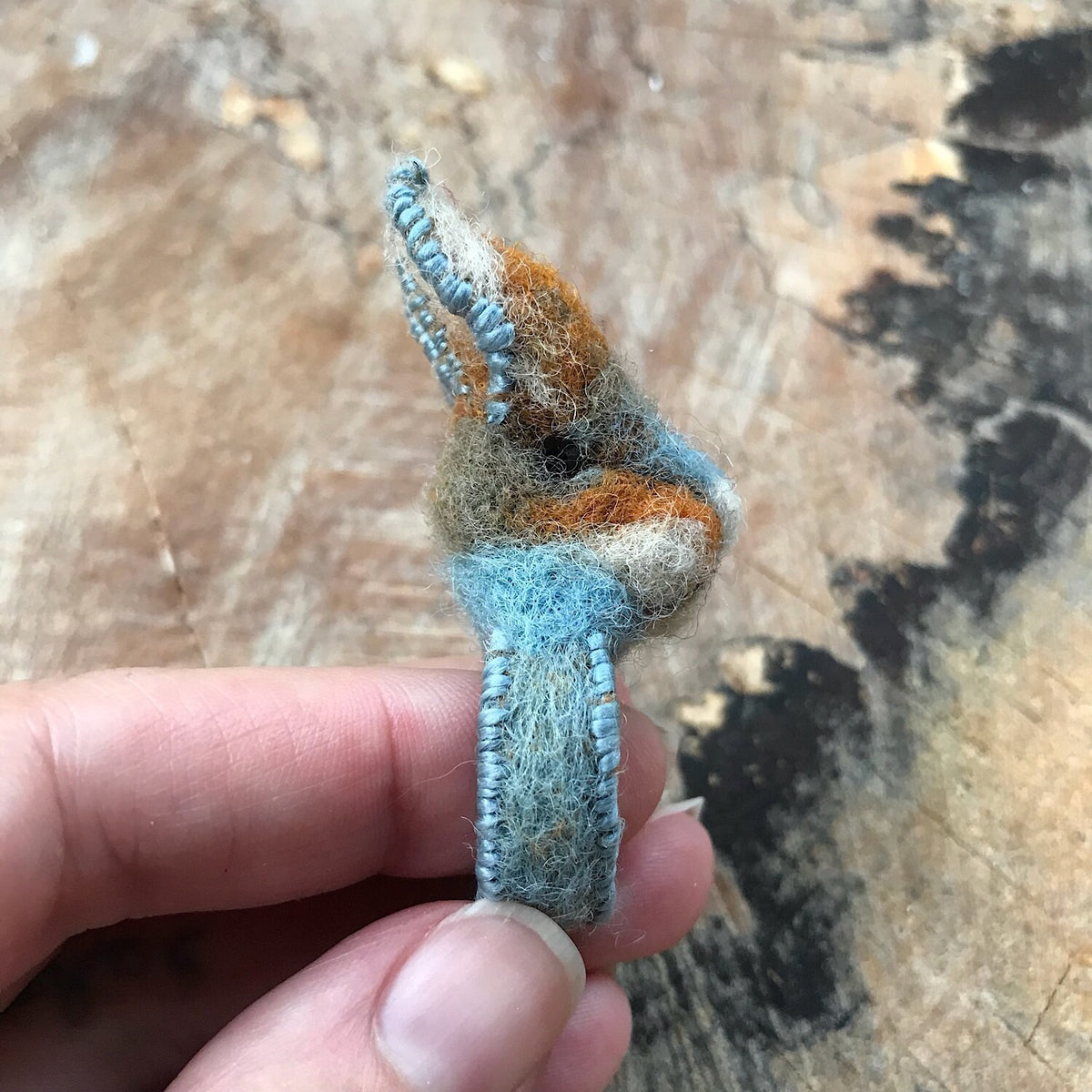 Blue felted bunny ring size 6.5-7.5 - Mynoush