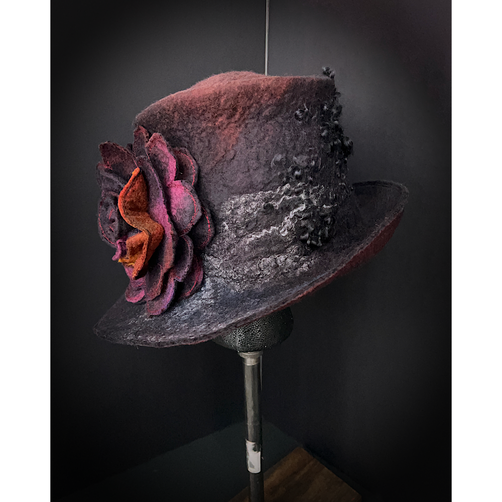 Felted top hat with rose size 24” large