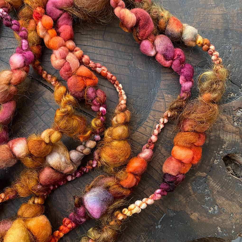 Set of mini jumbo boucle Golden autumn art yarn- weaving kit