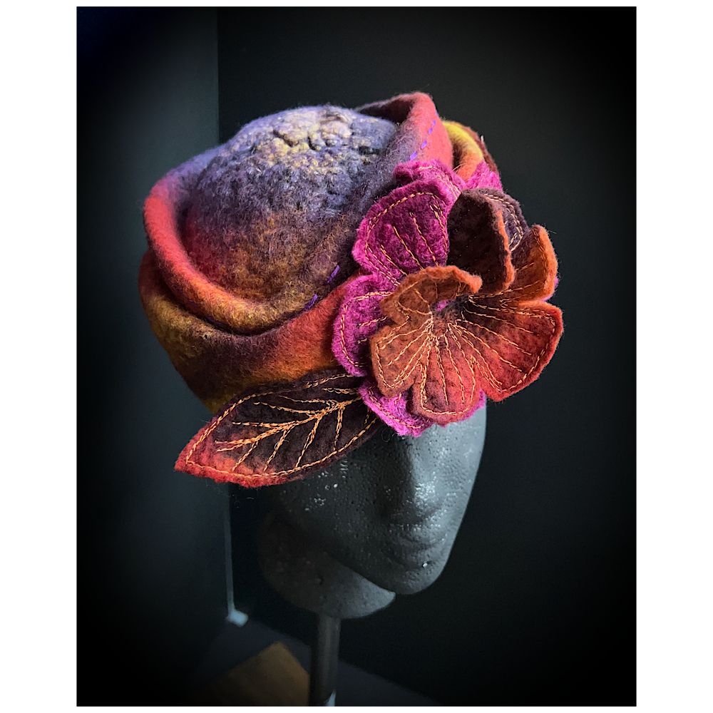 Felted bibi hat with flower - 21” small