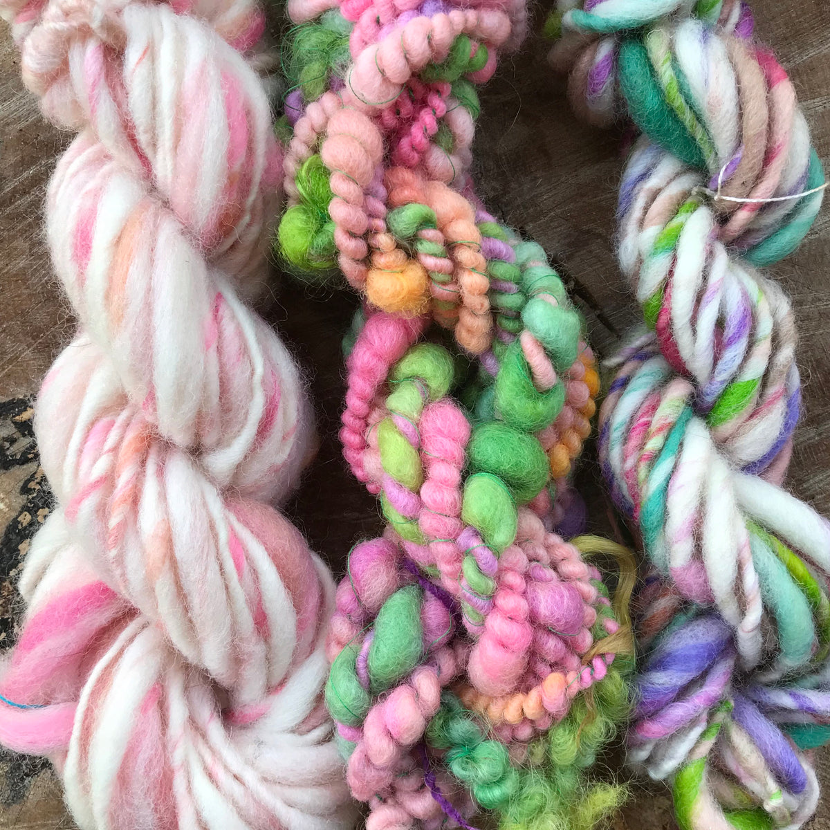 Pastel hand spun yarn trio - scarf knitting kit 150 grams - Mynoush