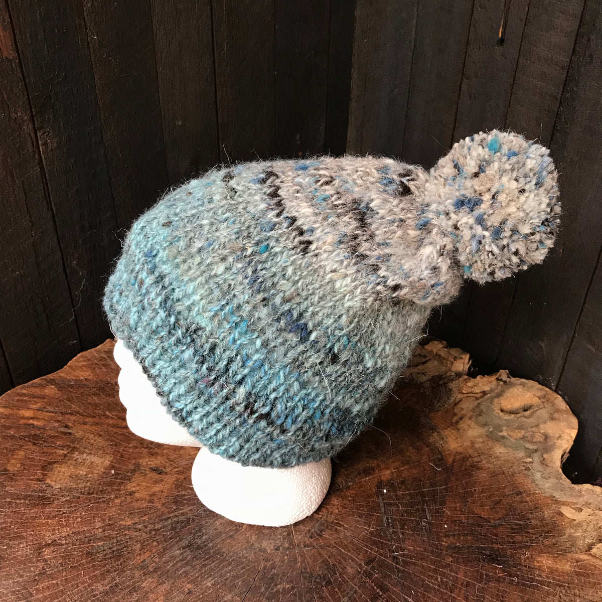 Blue and grey unisex beanie 100% wool One size - Mynoush
