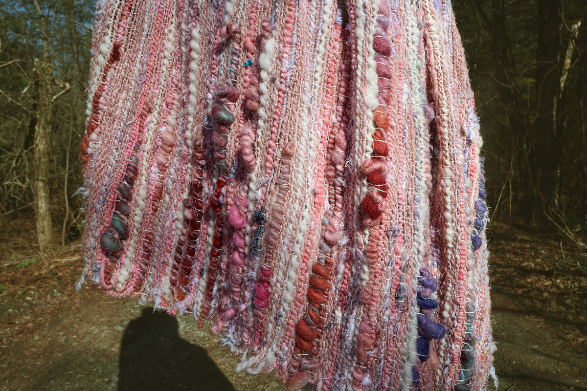 Pink hand woven dress with felt and quilting size medium - Mynoush