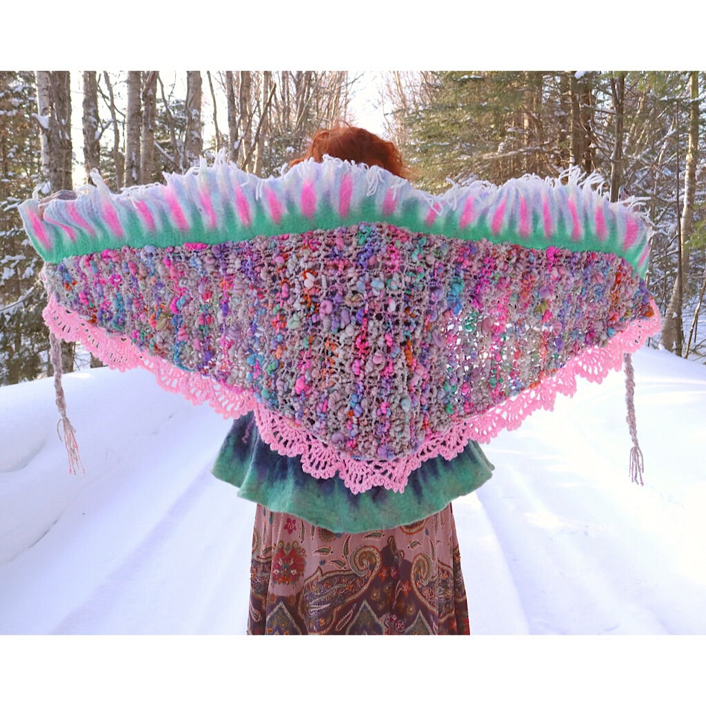 Giant knitted shawl